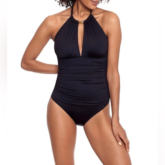 NEW w/Tags Lauren Ralph Lauren Beach Club Solids High Neck One Piece Swimsuit 12 - Picture 1 of 15